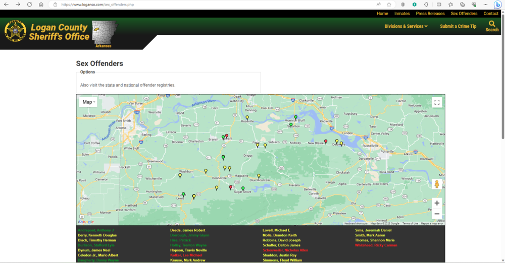 Screenshot of Sex Offender page
