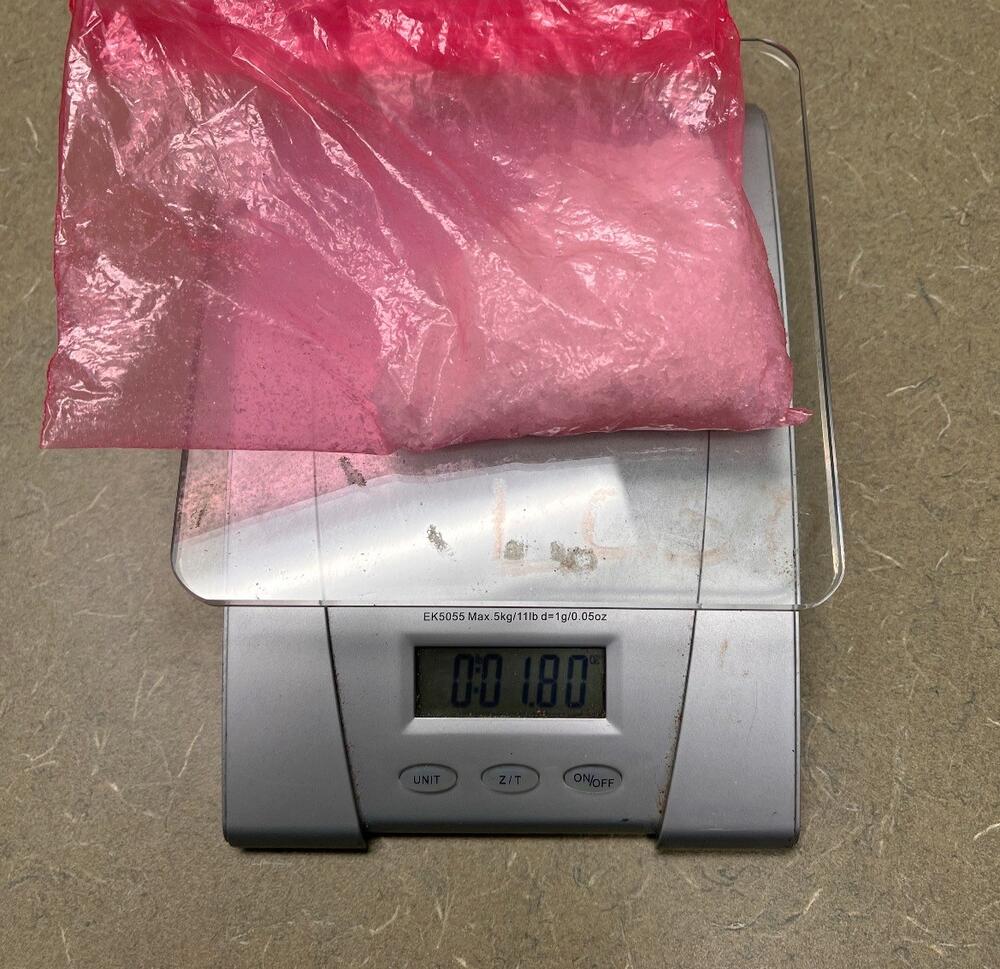 Photo of Suspected Methamphetamines in a bag on a scale