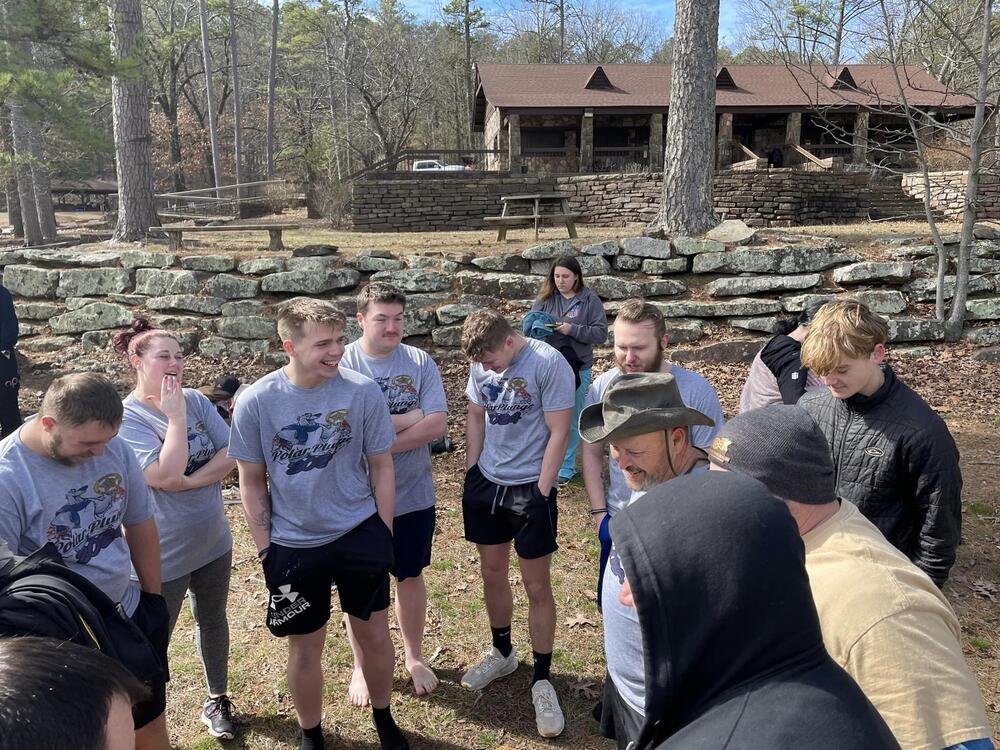 A photo of employees before the plunge