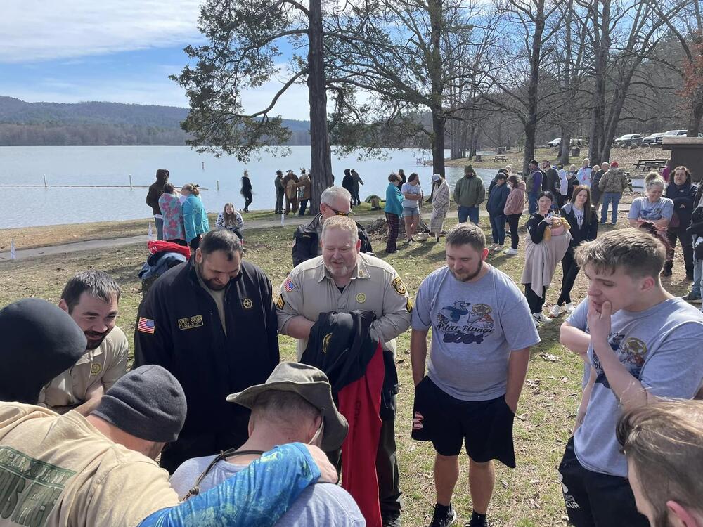 A photo of employees before the plunge