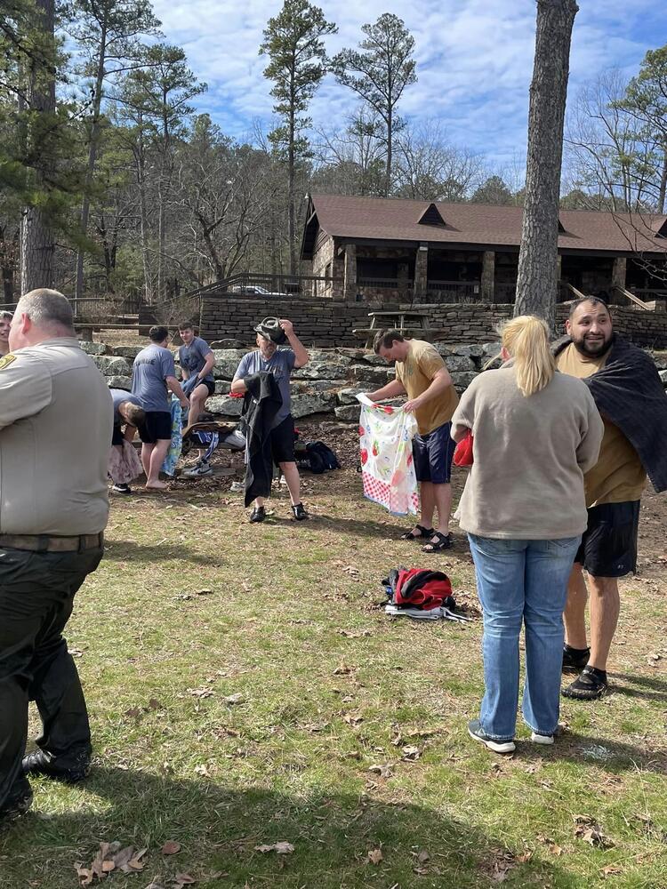 A photo of employees after the plunge