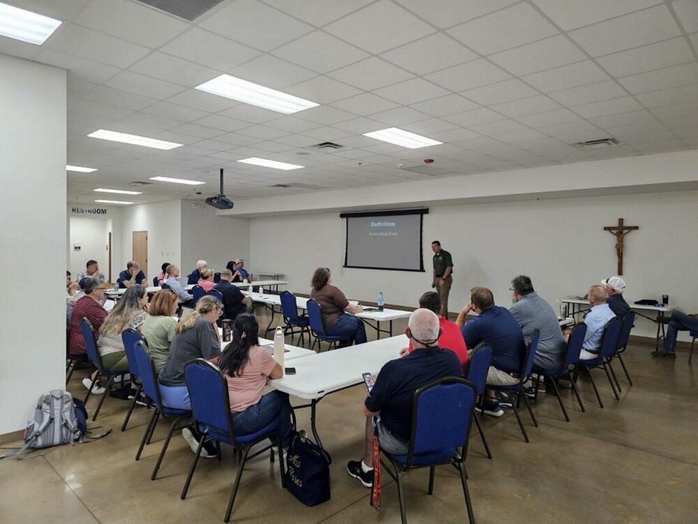 Sheriff Massey teaching class at Subiaco Academy